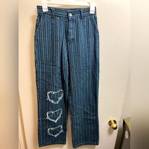 Heart Jeans Striped Soft Jean/ Pants In Nwot By AHSTUDIO Rare Find Size 26